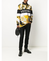 Versace Mixed Print Long Sleeve Polo Shirt