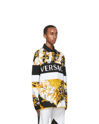 Versace White And Gold Acanthus Long Sleeve Polo