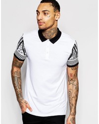 Asos Brand Muscle Jersey Polo With Paisley Sleeve Print