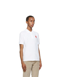 Comme Des Garcons Play White Double Heart Polo