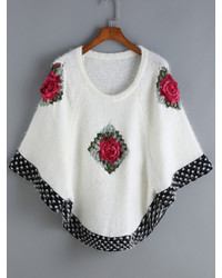 Flower Crochet Fuzzy White Poncho