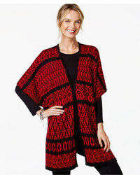NY Collection Oversize Geo Print Poncho Cardigan