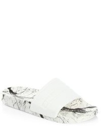 White Print Rubber Flat Sandals