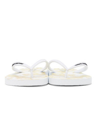 VERSACE JEANS COUTURE White And Gold Baroque Logo Flip Flops