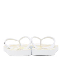 VERSACE JEANS COUTURE White And Gold Baroque Logo Flip Flops