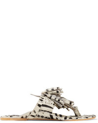 Figue Scaramouche Tasseled Zebra Print Calf Hair Sandals Off White