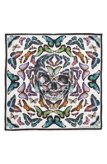 Alexander McQueen Skull & Rainbow Butterflies Print Silk Bandana