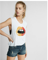 Express Ombre Sequin Lip Graphic Muscle Tank