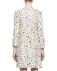Alexander McQueen Obsession Print 34 Sleeve Shift Dress Ivory Mix