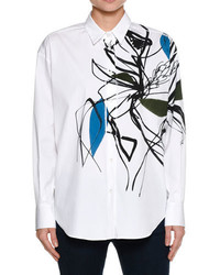 Piazza Sempione Abstract Print Stretch Cotton Shirt White