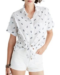 Madewell Palm Print Tie Front Shirt