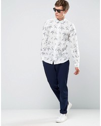 Paul Smith Ps By Shirt With All Over Leaf Print In Tailored Slim Fit White