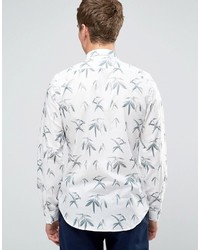 Paul Smith Ps By Shirt With All Over Leaf Print In Tailored Slim Fit White