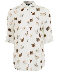 Topshop Petite Cat Print Shirt