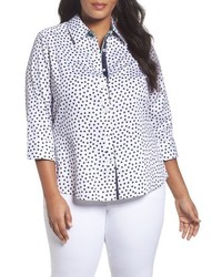 Foxcroft Plus Size Dot Print Wrinkle Free Sateen Shirt