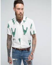 Asos Regular Fit Viscose Shirt With Cactus Print Revere Collar