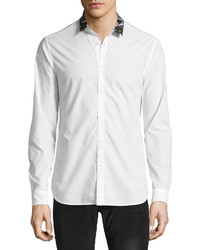 Just Cavalli Woven Shirt With Snakeskin Print Collar White