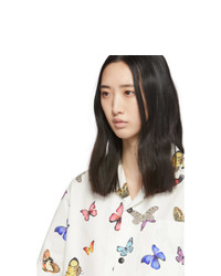 Palm Angels White And Multicolor Butterflies Bowling Shirt