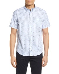 Johnston & Murphy Airplane Short Sleeve Cotton Shirt In White Airplane At Nordstrom