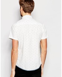 Blend of America Blend Slim Shirt Short Sleeve Buttondown All Over Print In White