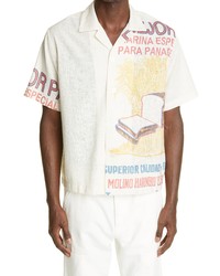 Bode Bread Feedsack Print Short Sleeve Cotton Button Up Shirt