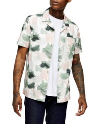 Topman Brush Print Short Sleeve Button Up Camp Shirt