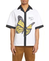 Palm Angels Butterfly Print Cotton Bowling Shirt