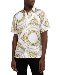 River Island Chain Print Short Sleeve Button Up Shirt In White At Nordstrom
