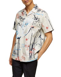 Topman Crane Print Short Sleeve Button Up Shirt
