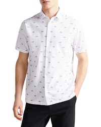 Ted Baker London Deaconn Car Print Short Sleeve Button Up Shirt In White At Nordstrom
