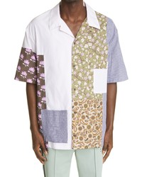McQ Grow Up Patchwork Oversize Button Up Cotton Shirt