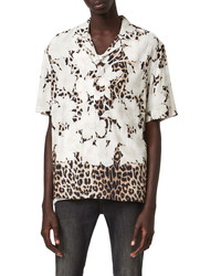 AllSaints Leopon Slim Fit Leopard Floral Short Sleeve Button Up Camp Shirt
