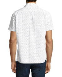 Neiman Marcus Mini Diamond Print Short Sleeve Shirt White