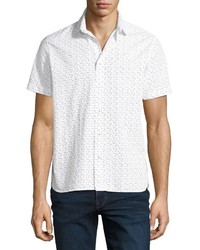 Neiman Marcus Mini Diamond Print Short Sleeve Shirt White