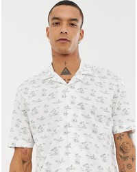 MOSS BROS Moss London Extra Slim Revere Collar Shirt In White Print