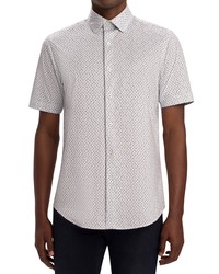 Bugatchi Ooohcotton Tech Print Short Sleeve Button Up Shirt In Classic Blue At Nordstrom