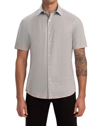 Bugatchi Ooohcotton Tech Print Short Sleeve Button Up Shirt In Platinum At Nordstrom