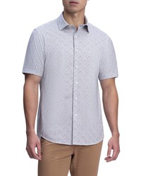 Bugatchi Ooohcotton Tech Print Stretch Short Sleeve Button Up Shirt In Sand At Nordstrom