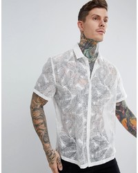 ASOS DESIGN Oversized Feather Print Burnout Shirt In White