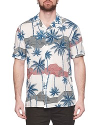 ELEVENPARIS Palm Print Short Sleeve Button Up Camp Shirt In Aquarius Palm At Nordstrom