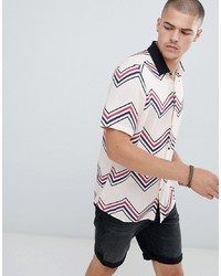 ASOS DESIGN Regular Fit Chevron Stripe Shirt With Contrast Rib Collar