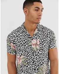 New Look Revere Collar Shirt In Floral Leopard Print