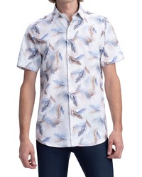 Bugatchi Shaped Fit Leaf Print Cotton Button Up Shirt In White At Nordstrom