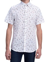 Bugatchi Shaped Fit Print Cotton Button Up Shirt In White At Nordstrom