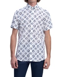 Bugatchi Shaped Fit Print Short Sleeve Button Up Shirt In White At Nordstrom