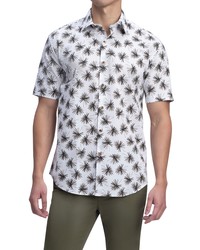 Bugatchi Shaped Fit Stretch Print Short Sleeve Button Up Shirt In Olive At Nordstrom