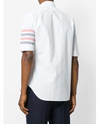 Thom Browne Short Sleeve Shirt With Woven 4 Bar Stripe In White Poplin