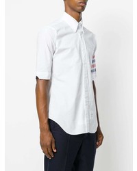 Thom Browne Short Sleeve Shirt With Woven 4 Bar Stripe In White Poplin