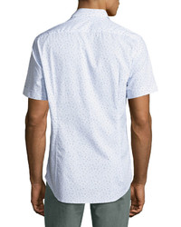 Etro Topography Print Short Sleeve Cotton Shirt White