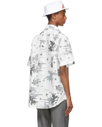 Thom Browne White Grey Graphic Print Straight Fit Short Sleeve Shirt